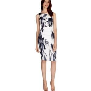 Karen Millen Sleeveless Abstract Print Sheath Dress Black White Gray Size 8
